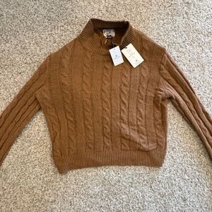 Hippie Rose Cable Knit Cowl Neck Sweater in Brown